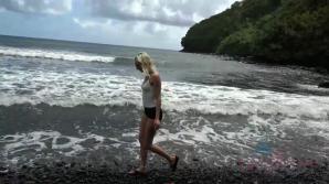 Chloe loves the waterfall without all the crowds.